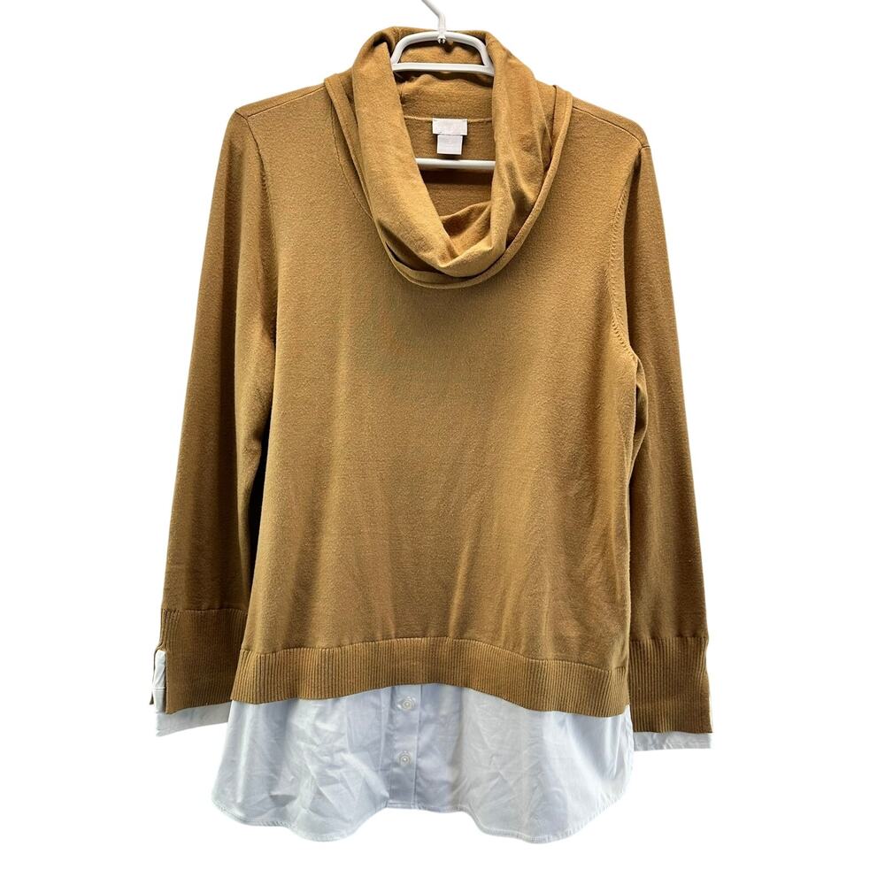 Chico's Turtleneck Sweater Over Blouse Tan White 2 Large Contemporary Lagenlook